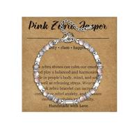 Candyfancy Naturstein Armband Damen Edelstein Armbänder für Frauen Natürliche Echte Steine Perlenarmband für Damen Verstellbare Länge 18+5cm Rosa Zebra Jaspis