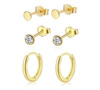 Candyfancy Ohrringe Set für Mehrere Ohrlöcher Silber 925 Vergoldet 3er Ohrringe Set für Damen Herren Mädchen 10mm Creolen 3mm Klein Ohrstecker Vergoldet