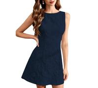 Canli4Y Jacquard Minikleid Damen Sommer Elegantes Kurze Kleid Freizeitkleider Partykleid Mini Dress Outfit für Hochzeitsgäste Party Festlich Marineblau L