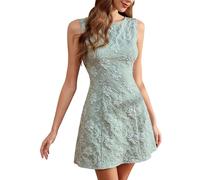 Canli4Y Jacquard Minikleid Damen Sommer Elegantes Kurze Kleid Freizeitkleider Partykleid Mini Dress Outfit für Hochzeitsgäste Party Festlich Hellgrün M