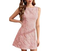 Canli4Y Jacquard Minikleid Damen Sommer Elegantes Kurze Kleid Freizeitkleider Partykleid Mini Dress Outfit für Hochzeitsgäste Party Festlich Rosa L
