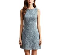Canli4Y Jacquard Minikleid Damen Sommer Elegantes Kurze Kleid Freizeitkleider Partykleid Mini Dress Outfit für Hochzeitsgäste Party Festlich Gray-Blau M
