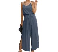 Canli4Y Jumpsuit Damen Sommer Sexy Cocktail Elegant Mode Gürtel Overall Hochzeit Hawaii Urlaub Strand V-Ausschnitt Hosenanzug Business Baggy Festlich Spaghettiträger Outfit Grau Blau S