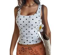 Canli4Y Pünktchen Tank für Damen, U-Ausschnitt, Tshirt Oberteil, bauchfrei, lässig, Süß, y2k, Sommer, Basic, figurbetonte, Teenager mädchen Weiß M