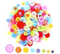 Canollo 100 Stück Bunte Knöpfe, Kinder Harz Bastelknöpfe, Rund Bunte Knöpfe Verschiedene Größen und Farbe, 4 Löcher Knöpfe zum Basteln für DIY Basteln Nähen, Kleidungsdekoration und Kinderbasteln