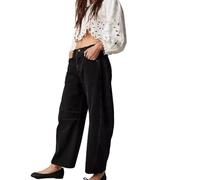 Canopz Damen-Y2K-Low-Rise-Weite Jeans Gerade geschnittene Weitbeinhose im Streetwear-Stil Kurze Weitbein-Jeans(schwarz,S)