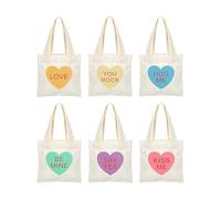 Canvas Bag - 6 Zoll Valentine Konversation Herz Mini Geldbörse Set | 6-teiliges Canvas Handtasche, Cute Geschenk-Taschen für Girlfriend, Frauen, Schule, , Party, und Reisen
