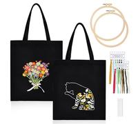 Canvas Tote Bag Stickset, 2 Sätze Stickset Tasche, Schwarze Sticksets Tragetasche Mit Stickerei Tasches, Stickrahmen, Farbfäden, Anleitungen Und Werkzeug, Embroidery Kit Für DIY-Bastelarbeiten
