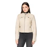 Canvasjacke AMBER & JUNE "Damen mit Stehkragen", Damen, Gr. 38, beige, Obermaterial: 100% Polyurethan, 100% Polyester; Futter: 100% Polyester, figurbetont, Jacken (92596114-38) beige
