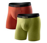 CAOZITOU Merino Unterwäsche Herren 2er Pack, 100% Merinowolle Lange Boxershorts Männer, Atmungsaktive Wolle Unterhosen mit Eingriff Weiche (Multicolor02, 2XL)