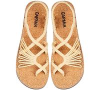 Capana Gewebte Damen Flache Sandalen, Creme-Kork (gelbliche Creme), 44 EU