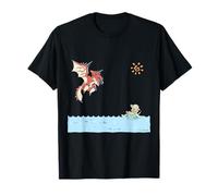 Capcom Monster Hunter Rathalos & Swimming Felyne T-Shirt, Herren, Unisex-Erwachsene, Kurzarm, Schwarz, S, U-Ausschnitt, Cartoon, Klassisch, Polyester, Imported