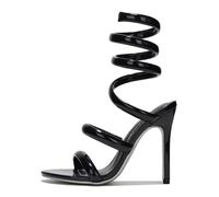 Cape Robbin Damen Open Toe Spiral Wrap Up Riemchen High Heels Sandalen, Gold, Schwarz, 43 EU