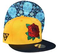 Capiche [99+ Designs] Gelber Snapback Hut, Day of The Dead 2 Yellow, Basecap, Herren, Caps, Mexikaner Totenkopf Design, Blumen Totenkopfkappe, Rotes Rosen Logo, Bommelmütze
