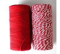 CaPiSo 2x100m Kordel 2mm Bäckerschnur Baumwollkordel Küchengarn Bäckerkordel zum Backkordel Dekoration Weihnachten Rot+Rot-Weiss (Mix 19)