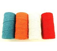 CaPiSo 4x100m Baumwolle 2mm Bäckerschnur Baumwollkordel Küchengarn Kordel Bäckerkordel Bindfaden Baumwollschnur Eisblau-Orange-Weiss-Rot