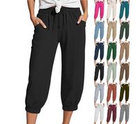 Capri Hose Damen, Dünne Sommerhose Damen, Musselin Hose Leinenhose Culotte 3/4 Sommer Leinenhose Kurze Hosen Leichte Sommerhose Caprihose Dreiviertel Strandhose, Blitzangebote Des Tages Aktuell