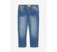 Caprijeans BONPRIX "Slim Fit Jeans Mid Waist, cropped", Damen, Gr. 50, N-Gr, blau (blau used), Denim/Jeans, Obermaterial: 82% Baumwolle, 17% Polyester, 1% Elasthan, unifarben, regular fit ca. Mitte Wa