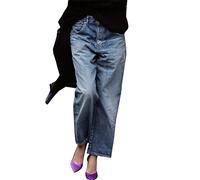 Capri-Jeans mit weitem Bein für Damen, hoch taillierte Stretch-Cropped Baggy Denim Capris, Elegante Hose Jeans Hoher Bund Damen Gerades Bein Jeggins XL (Blue, XXL)