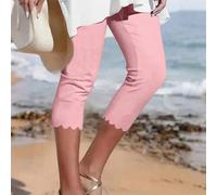 Capri-Leggings für Damen in Große Größen, einfarbig aus Strickpolyester mit asymmetrischem Saum und dehnbarem Bund, geeignet für Frühling/Sommer, Unte