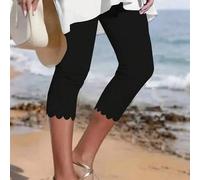 Capri-Leggings für Damen in Große Größen, elastisch, einfarbig aus Polyester-Strick, asymmetrischer Saum, elastischer Bund, geeignet für Frühling/Somm