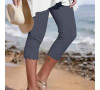 Capri-Leggings für Damen in Große Größen, elastisch, einfarbig aus Strickpolyester mit asymmetrischem Saum und dehnbarem Bund, geeignet für Frühling/S