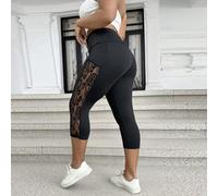 Capri-Leggings für Damen in Große Größen mit Spitzenbesatz und schlankem Schnitt, einfarbig