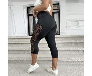 Capri-Leggings für Damen in Große Größen mit Spitzenbesatz und schlankem Schnitt, einfarbig