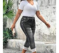 Capri-Leggings in Große Größen, Lässig-Mode, Jeans-Optik mit Kontrast-Spitze und Gummizug