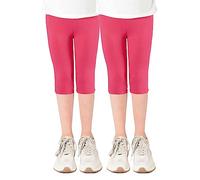 Capri Leggings Mädchen - 3/4 Hose, bequem, elastisch, vielseitig kombinierbar - Farben: Blau, Schwarz, Pink, Weiß, Größen: 92-176 (152, 2er-Pack Pink/Pink)