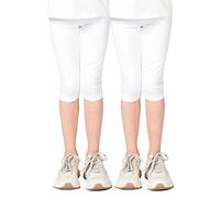 Capri Leggings Mädchen - 3/4 Hose, bequem, elastisch, vielseitig kombinierbar - Farben: Blau, Schwarz, Pink, Weiß, Größen: 92-176 (140, 2er-Pack Weiß/Weiß)