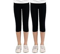 Capri Leggings Mädchen - 3/4 Hose, bequem, elastisch, vielseitig kombinierbar - Farben: Blau, Schwarz, Pink, Weiß, Größen: 92-176 (92/98, 2er-Pack Schwarz/Schwarz)