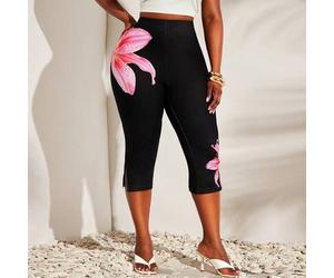 Capri-Leggings mit Blume Muster und Schlitz-Saum für Damen in Große Größen