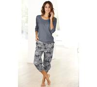 Capri-Pyjama BUFFALO, Damen, Gr. 52/54, schwarz (anthrazit), Single Jersey, Obermaterial: 100% Baumwolle, bequem 3/4-Länge, Rundhals, eingesetzt, Homewear-Sets, mit gemusterter Hose (835980-52) anthra