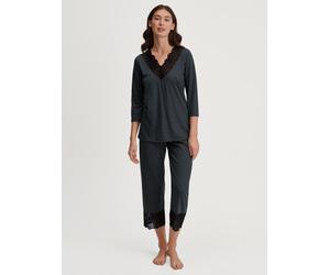 Capri-Pyjama CALIDA "Deep Dreams", Damen, Gr. L (48/50), schwarz, Single Jersey, Obermaterial: 50% Baumwolle, 50% Modal (TENCEL™), gepunktet, bequem 7/8-Länge, tiefer V-Ausschnitt, Homewear-Sets, 7/8-