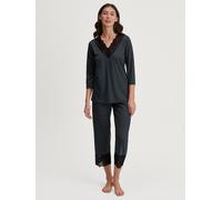 Capri-Pyjama CALIDA "Deep Dreams", Damen, Gr. XS (36/38), schwarz, Single Jersey, Obermaterial: 50% Baumwolle, 50% Modal (TENCEL™), gepunktet, bequem 7/8-Länge, tiefer V-Ausschnitt, Homewear-Sets Capr