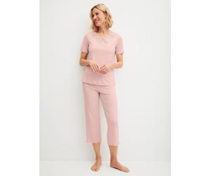 Capri-Pyjama CALIDA "Elegant Dreams", Damen, Gr. S (40/42), peach rose, Single Jersey, Obermaterial: 95% Modal (TENCEL™), 5% sonstige Fasern, bequem 7/8-Länge, V-Ausschnitt, Homewear-Sets, aus weicher