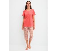 Capri-Pyjama CALIDA "Flower Nights", Damen, Gr. S (40/42), rot (rose of sharon), Single Jersey, Obermaterial: 100% Baumwolle, bequem 3/4-Länge, Rundhals, Homewear-Sets, mit Rundhalsausschnitt, in 3/4-