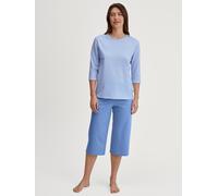 Capri-Pyjama CALIDA "Lovely Nights", Damen, Gr. L (48/50), blau (hydrangea blau), Single Jersey, Obermaterial: 100% Baumwolle, casual, bequem 3/4-Länge, Rundhals, 3/4-Ärmel, Homewear-Sets, Rundhalsaus