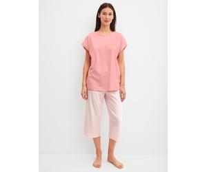 Capri-Pyjama CALIDA "Lovely Nights", Damen, Gr. L (48/50), peach cream, Single Jersey, Obermaterial: 100% Baumwolle, bequem 3/4-Länge, Rundhals, Homewear-Sets, mit kurzem Arm und Rundhalsausschnitt, w