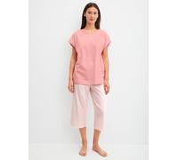 Capri-Pyjama CALIDA "Lovely Nights", Damen, Gr. S (40/42), peach cream, Single Jersey, Obermaterial: 100% Baumwolle, bequem 3/4-Länge, Rundhals, Homewear-Sets, mit kurzem Arm und Rundhalsausschnitt, w
