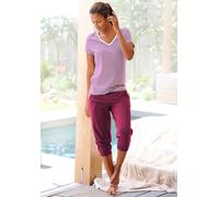 H.I.S Capri-Pyjama, mit geringeltem T-Shirt und legerer Hose 44/46 rot Damen Pyjamas Nachtwäsche Damenwäsche Capri-Pyjama 44/46 bordeaux, gestreift