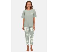 Capri-Pyjama TOM TAILOR "Kenmare", Damen, Gr. 38M, grün, Single Jersey, Obermaterial: 95% Viskose, 5% Elasthan, bequem 7/8-Länge, Rundhals, Homewear-Sets, mit Muster, Kurzarm, Rundhalsausschnitt, lang