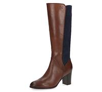 CAPRICE Damen Hohe Stiefel mit Absatz Memotion aus Leder bis zum Knie Weite G, Braun (Cognac/Ocean), 40.5 EU