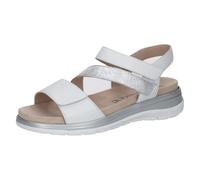 CAPRICE Damen Sandalen flach aus Leder Bequem, Weiß (White/Silver), 37 EU