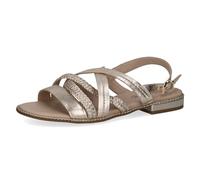 CAPRICE Damen Sandalen flach aus Leder mit Fußbett, Metallisch (Platin Metal.), 37 EU