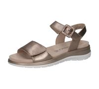 CAPRICE Damen Sandalen flach aus Leder mit Klettverschluss, Beige (Taupe Metallic), 42 EU