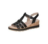 CAPRICE Damen Sandalen mit Keilabsatz aus Leder mit Klettverschluss, Schwarz (Black Nappa), 36 EU