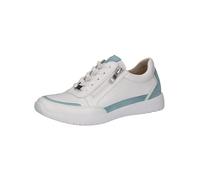 CAPRICE Damen Sneaker flach aus Leder mit Reißverschluss, Blau (White/Lt.Blue), 42 EU