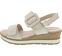 CAPRICE Damen Sandalen mit Absatz aus Leder mit Fußbett, Beige (Snow Nubuc), 38 EU